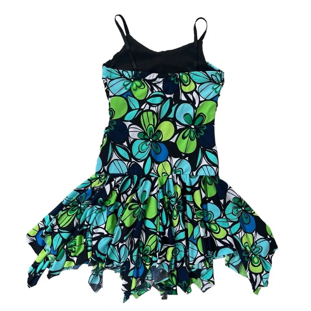 iz BYER California Girl’s Size 8 Turquoise Lime Green, Floral Handkerchief Dress